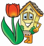 Clip Art Graphic of a Yellow Residential House Cartoon Character