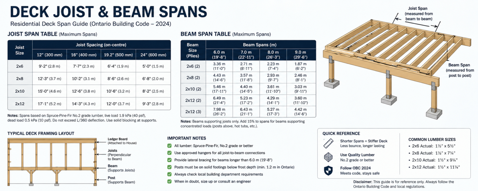 Deck Joist Span Ontario (2026): Beam & Framing Guide