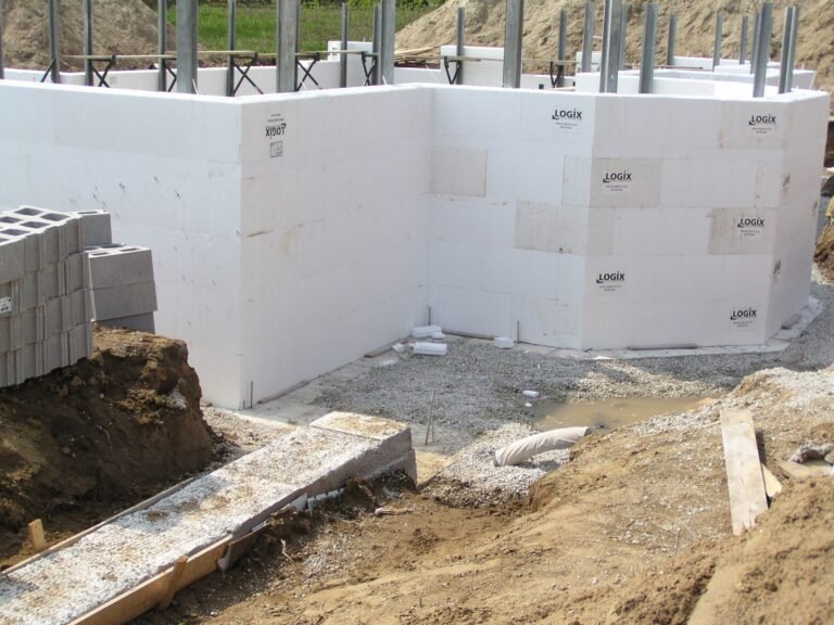 ICF basement walls with the foam forms poured, before backfill