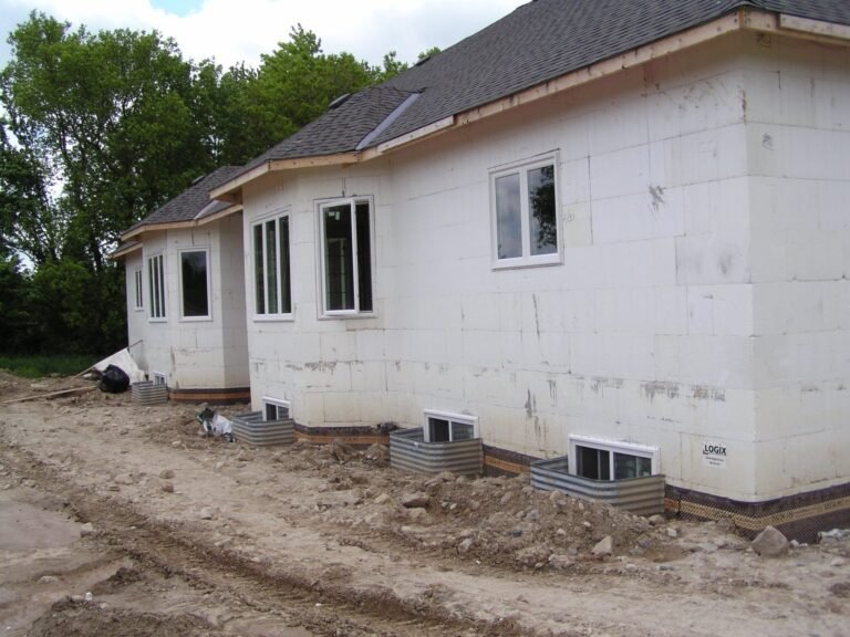 ICF bungalow with the roof on and the foam walls ready for stucco