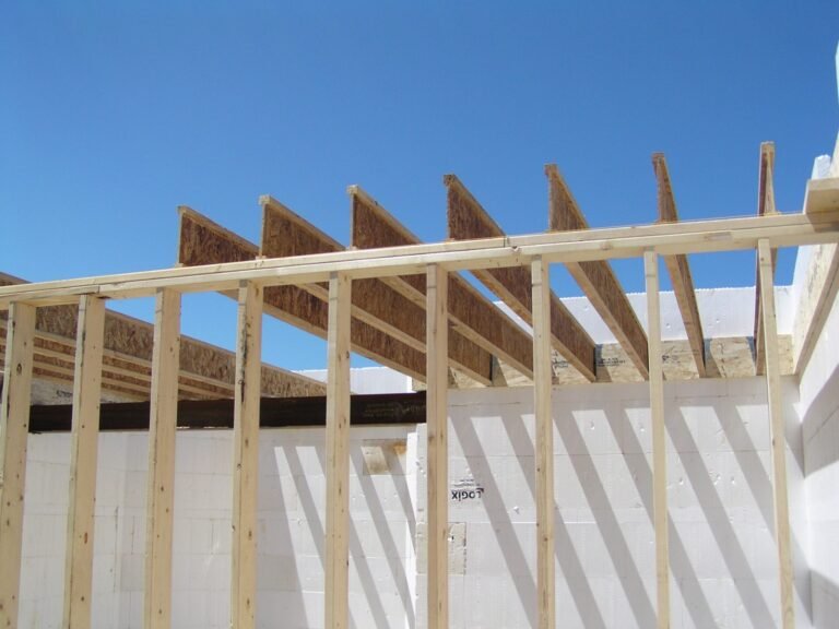 Roof framing and rafters on a new build before sheathing