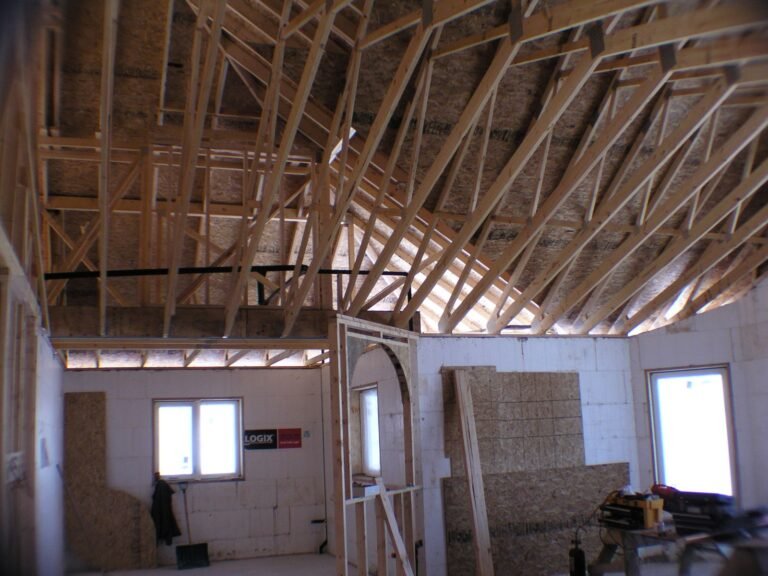 Roof trusses ceiling before drywall, Ontario